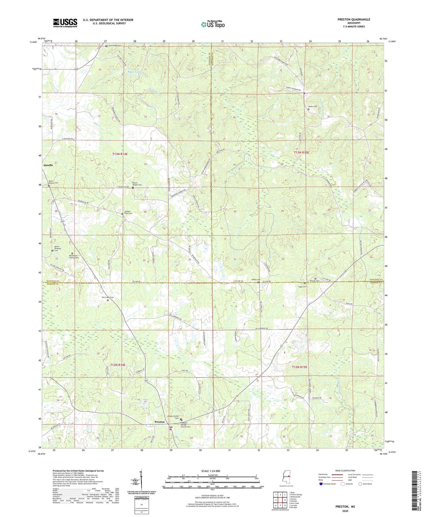Preston Mississippi US Topo Map Image