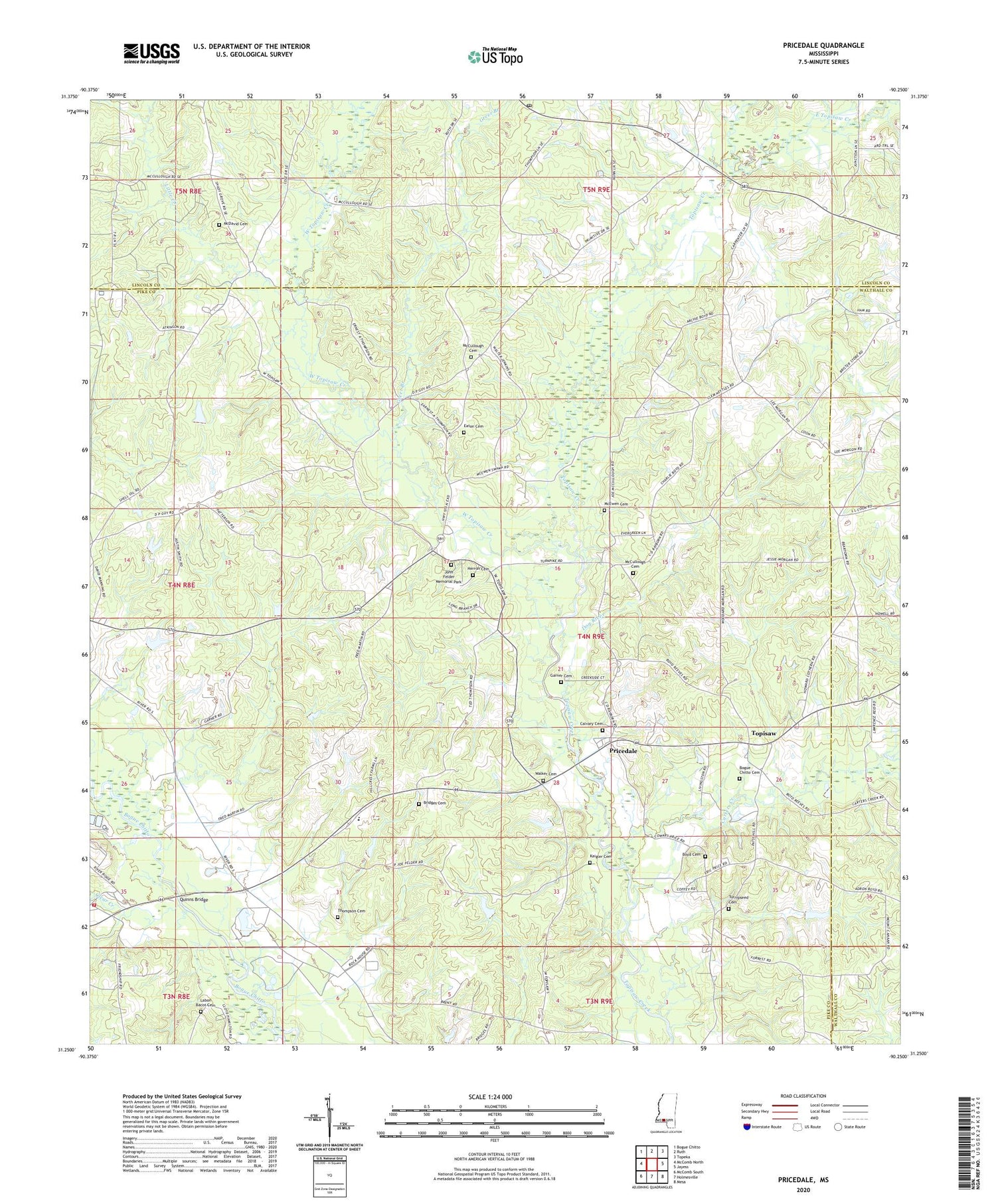 Pricedale Mississippi US Topo Map Image
