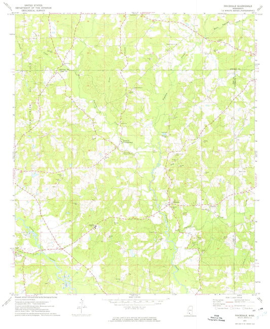Classic USGS Pricedale Mississippi 7.5'x7.5' Topo Map Image