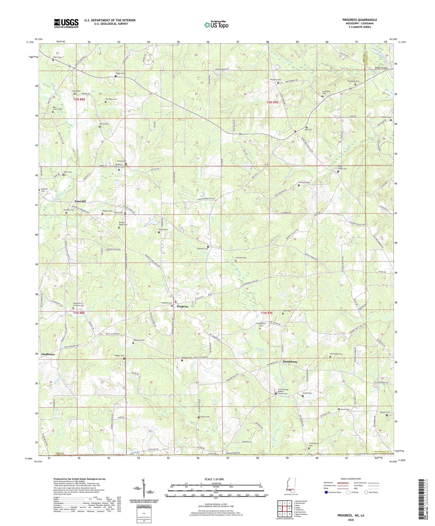 Progress Mississippi US Topo Map Image