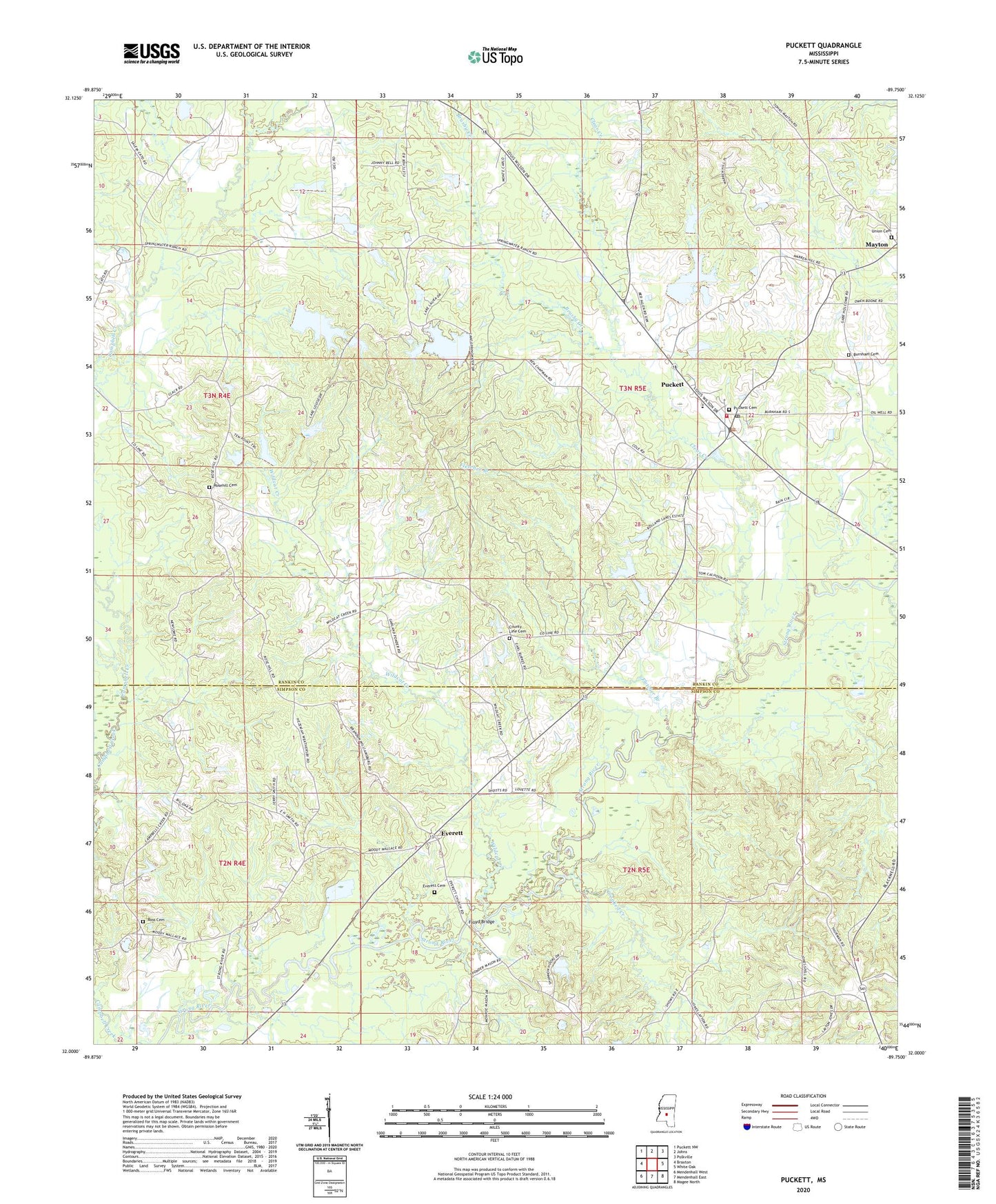 Puckett Mississippi US Topo Map Image