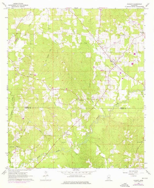 Classic USGS Puckett Mississippi 7.5'x7.5' Topo Map Image