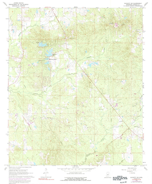 Classic USGS Puckett NW Mississippi 7.5'x7.5' Topo Map Image