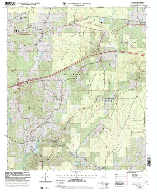 Classic USGS Pulaski Mississippi 7.5'x7.5' Topo Map Image