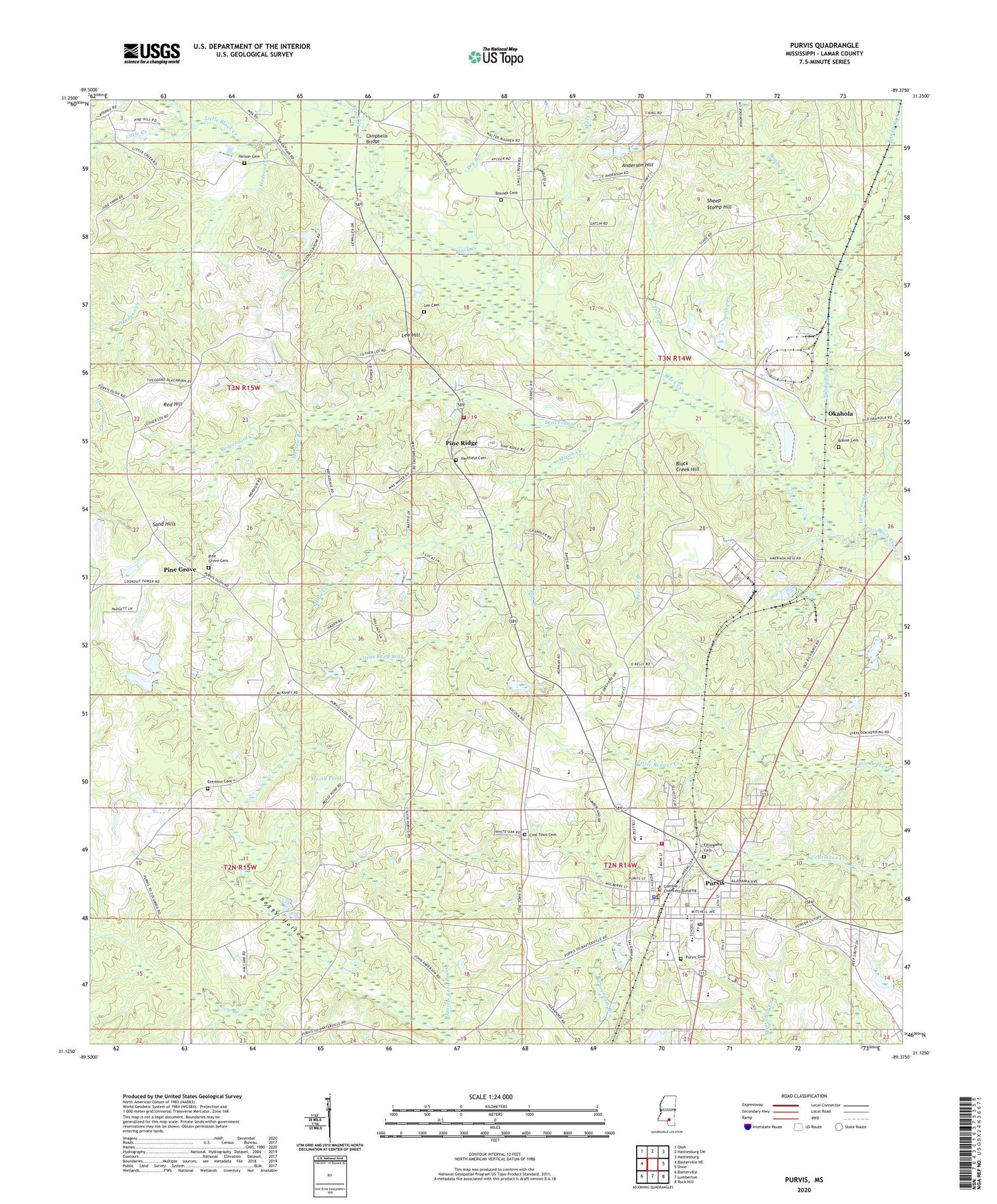 Purvis Mississippi US Topo Map Image