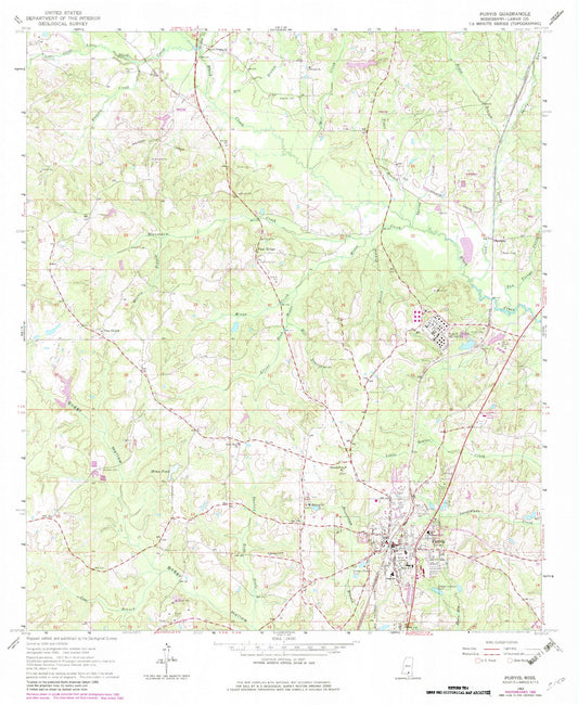 Classic USGS Purvis Mississippi 7.5'x7.5' Topo Map Image