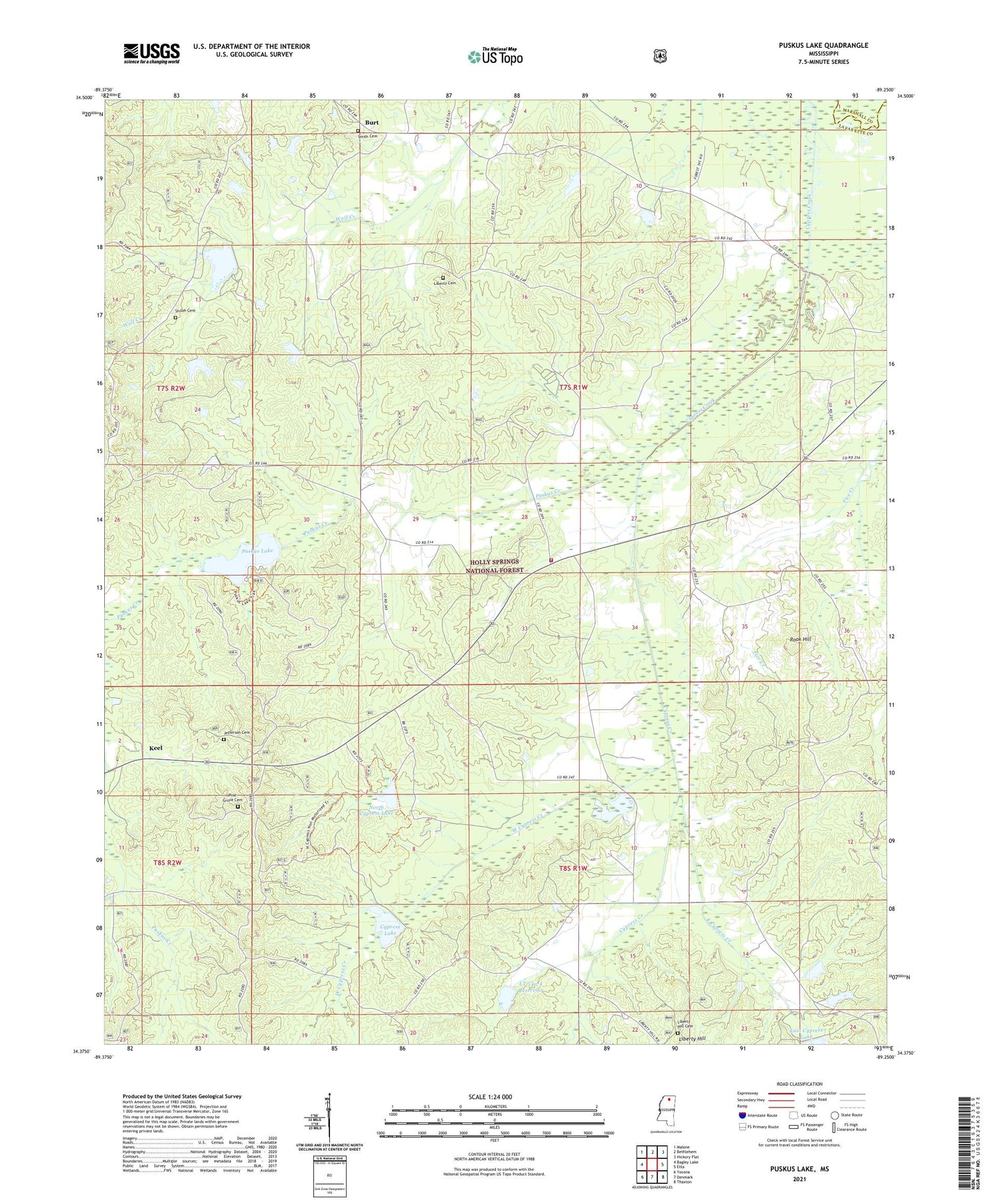 Puskus Lake Mississippi US Topo Map Image
