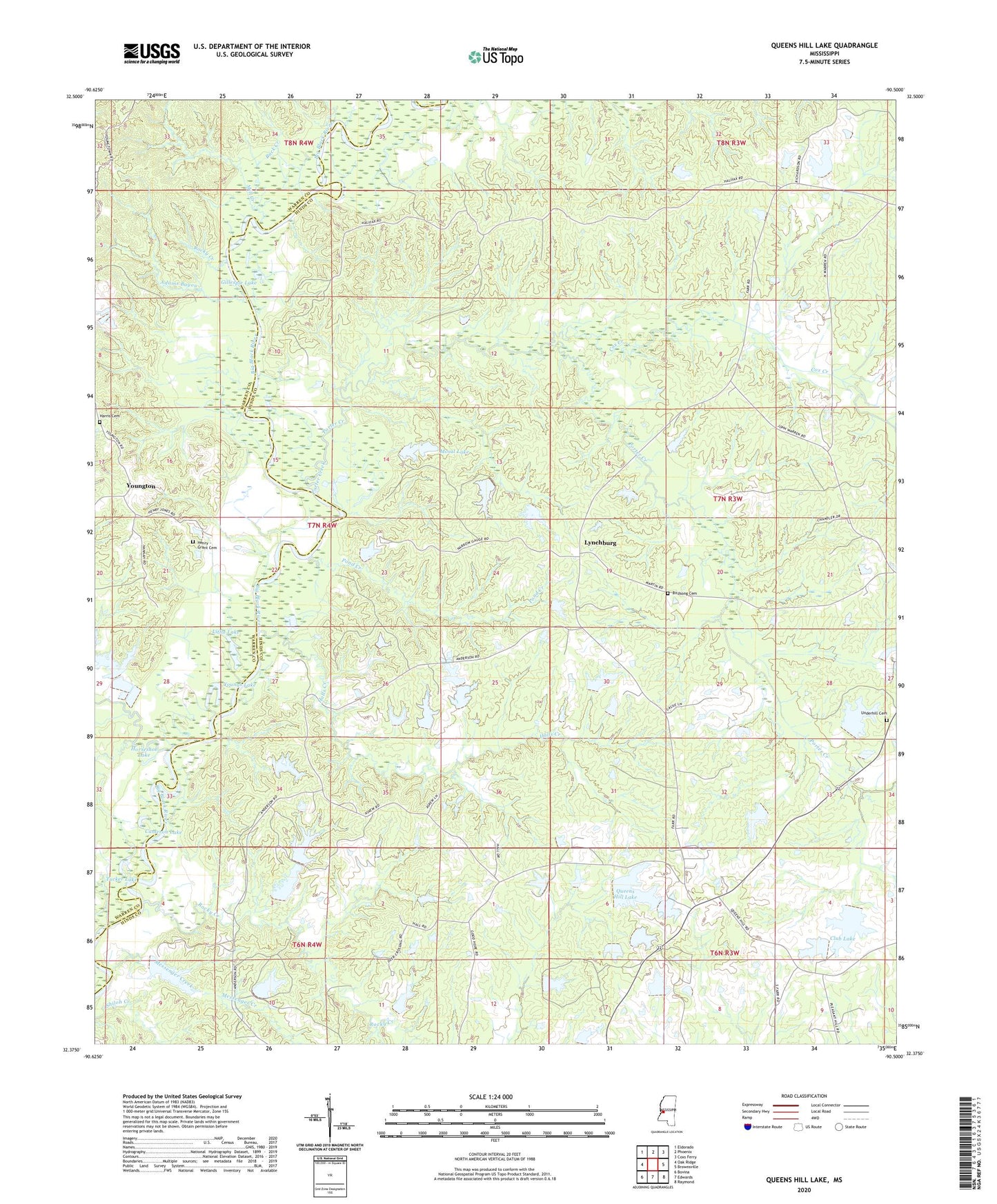 Queens Hill Lake Mississippi US Topo Map Image