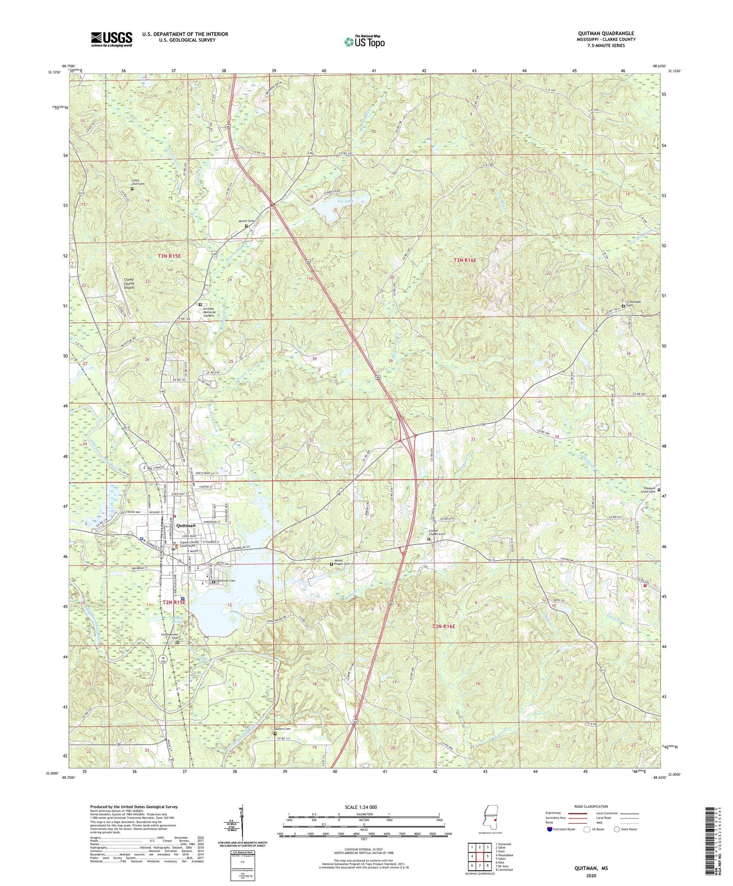Quitman Mississippi US Topo Map Image