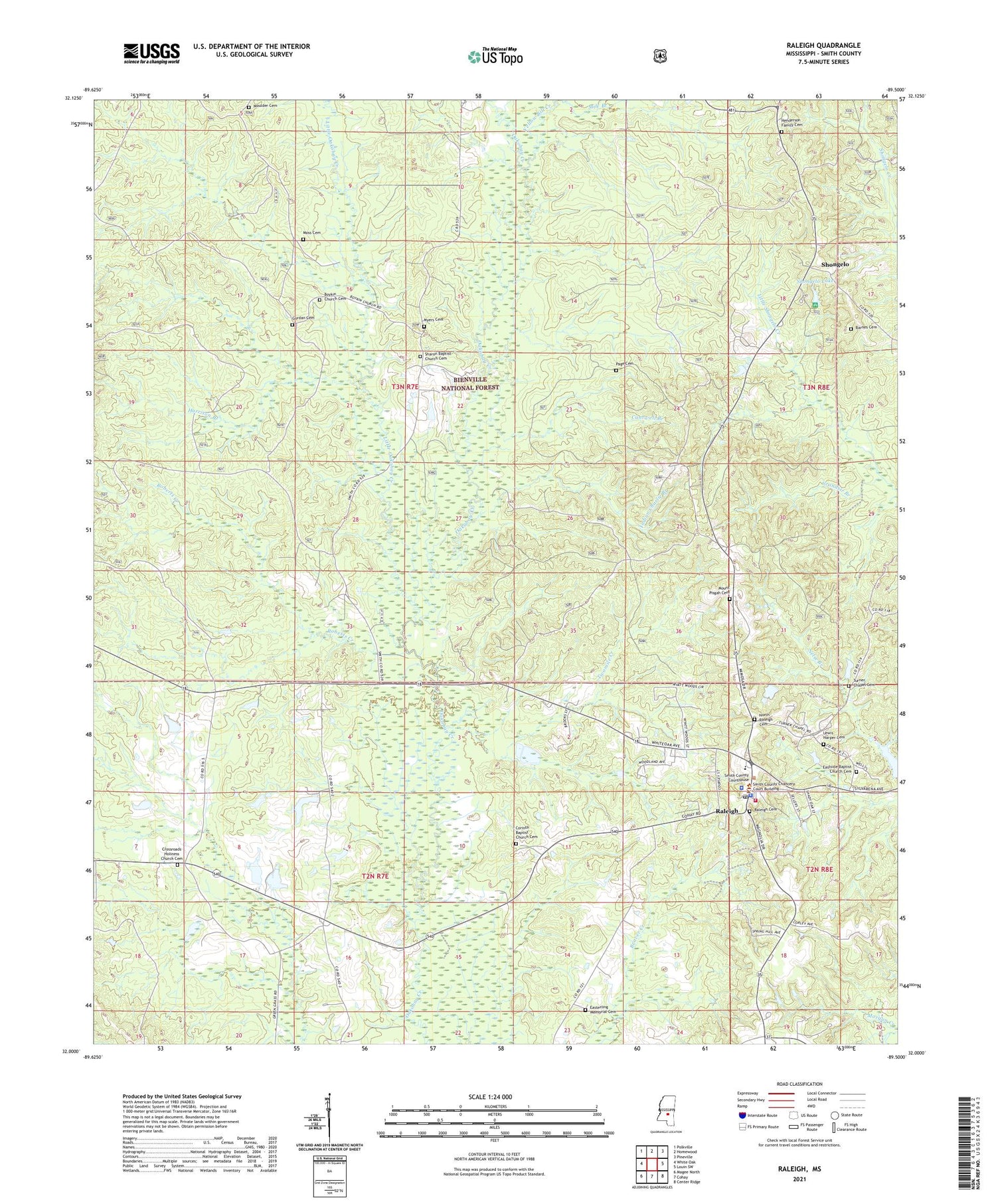Raleigh Mississippi US Topo Map Image