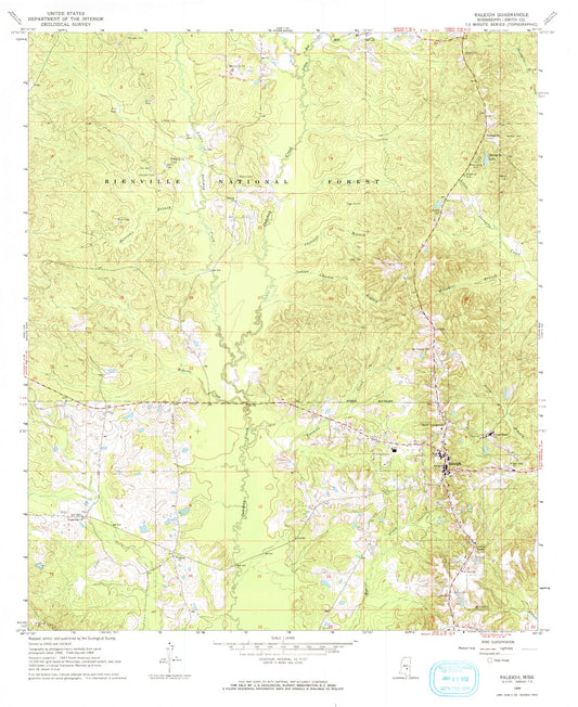 Classic USGS Raleigh Mississippi 7.5'x7.5' Topo Map Image