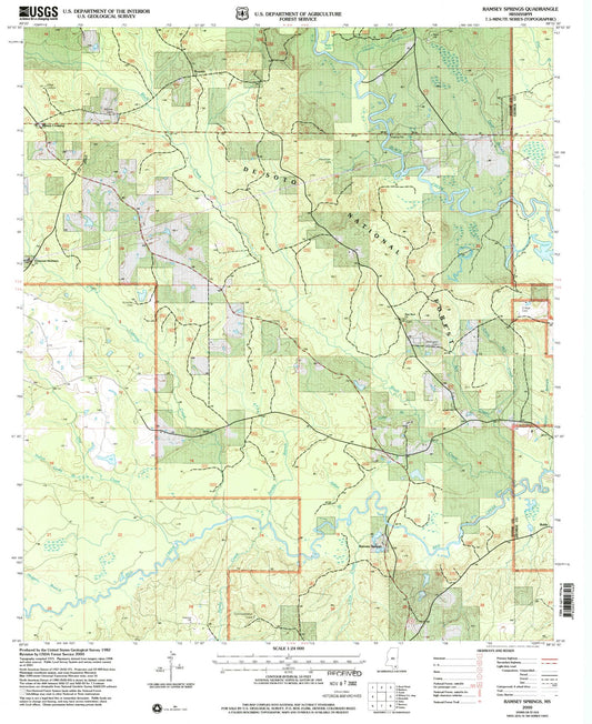 Classic USGS Ramsey Springs Mississippi 7.5'x7.5' Topo Map Image