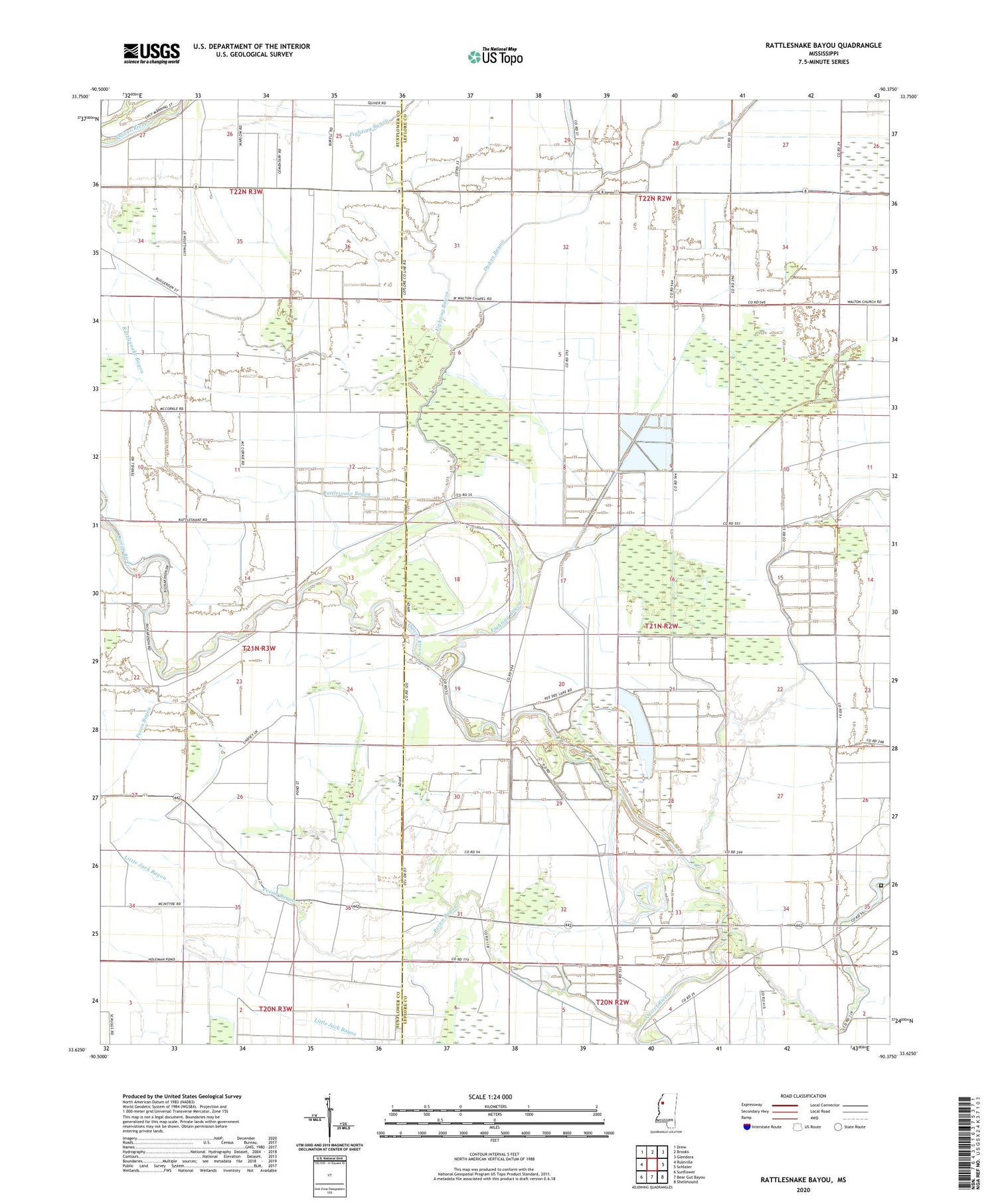 Rattlesnake Bayou Mississippi US Topo Map Image