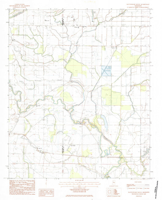 Classic USGS Rattlesnake Bayou Mississippi 7.5'x7.5' Topo Map Image