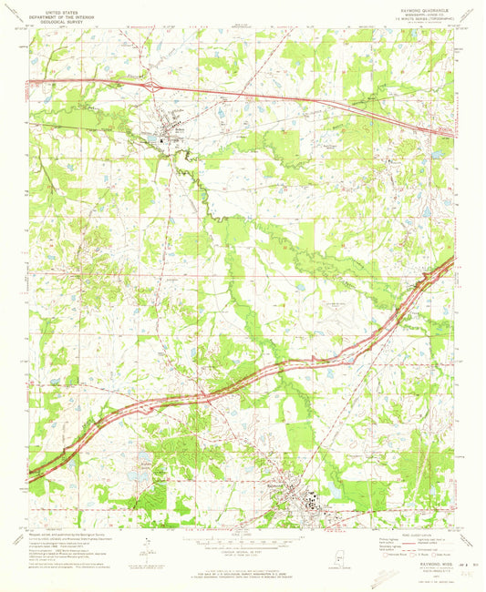 Classic USGS Raymond Mississippi 7.5'x7.5' Topo Map Image