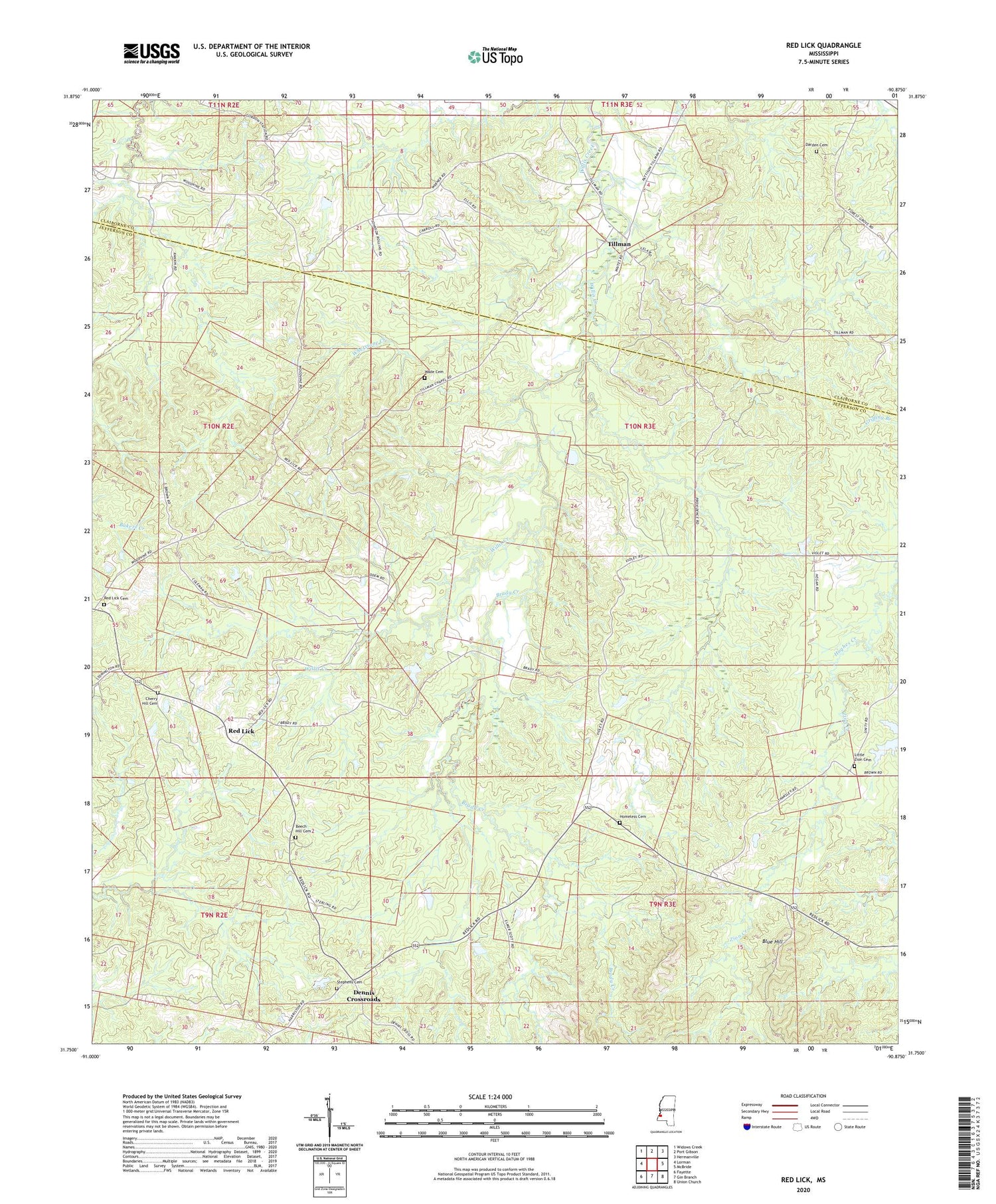 Red Lick Mississippi US Topo Map Image