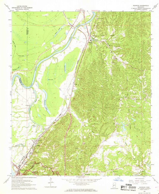 Classic USGS Redwood Mississippi 7.5'x7.5' Topo Map Image