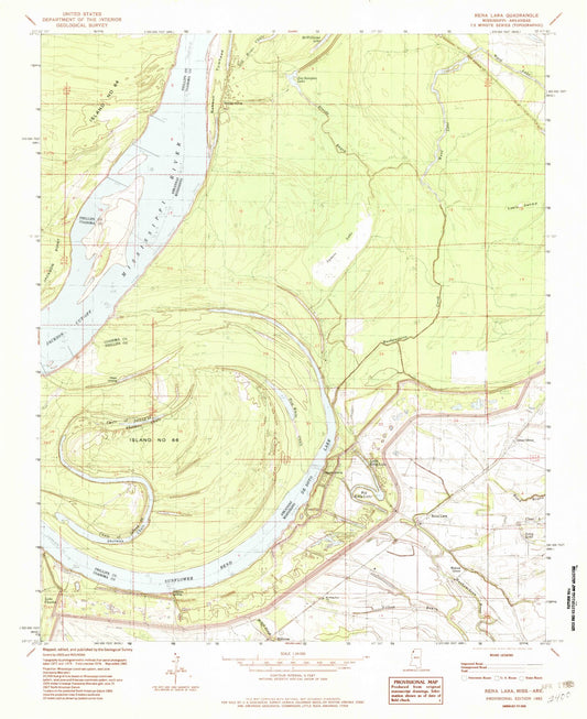 Classic USGS Rena Lara Mississippi 7.5'x7.5' Topo Map Image