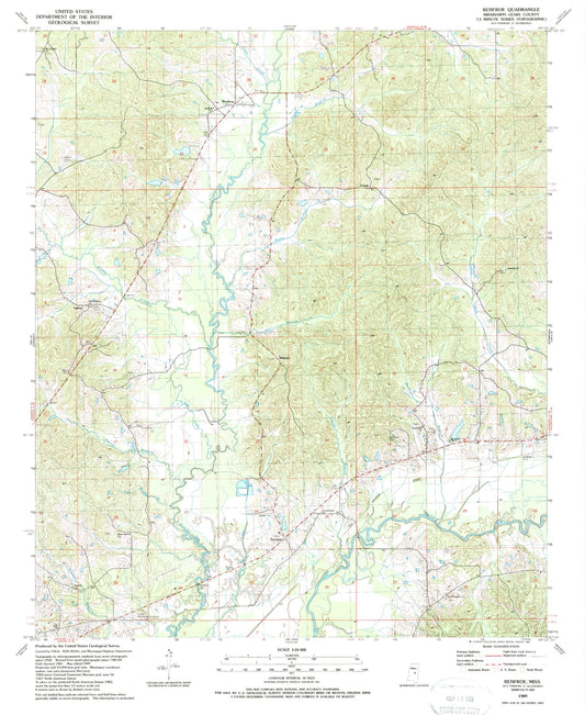 Classic USGS Renfroe Mississippi 7.5'x7.5' Topo Map Image