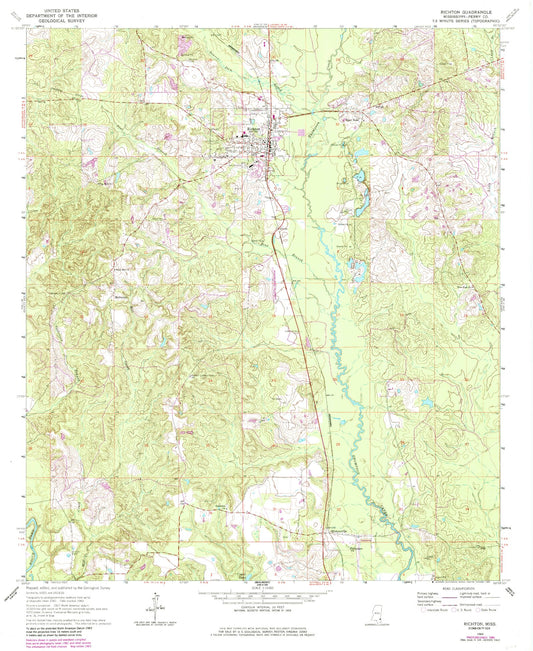 Classic USGS Richton Mississippi 7.5'x7.5' Topo Map Image
