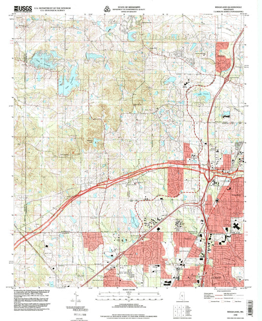 Classic USGS Ridgeland Mississippi 7.5'x7.5' Topo Map Image