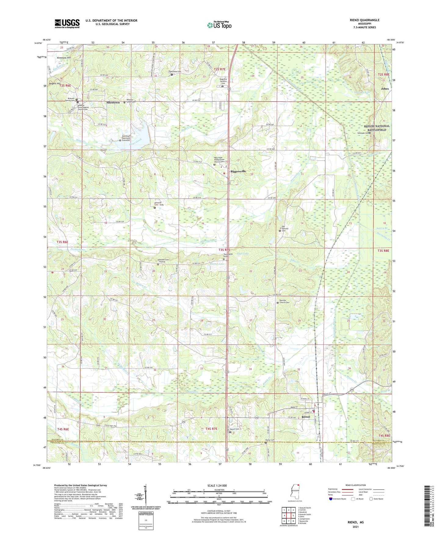 Rienzi Mississippi US Topo Map Image