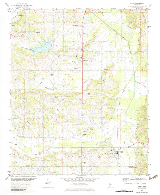 Classic USGS Rienzi Mississippi 7.5'x7.5' Topo Map Image
