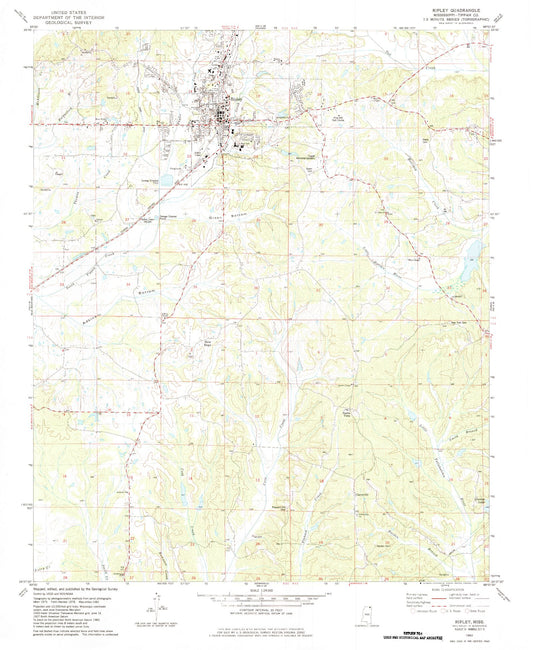 Classic USGS Ripley Mississippi 7.5'x7.5' Topo Map Image