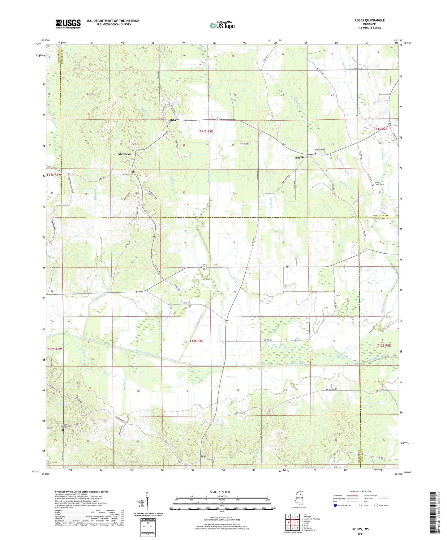 Robbs Mississippi US Topo Map Image