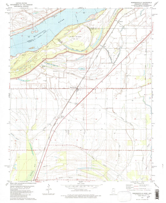 Classic USGS Robinsonville Mississippi 7.5'x7.5' Topo Map Image