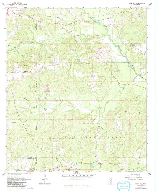Classic USGS Rock Hill Mississippi 7.5'x7.5' Topo Map Image