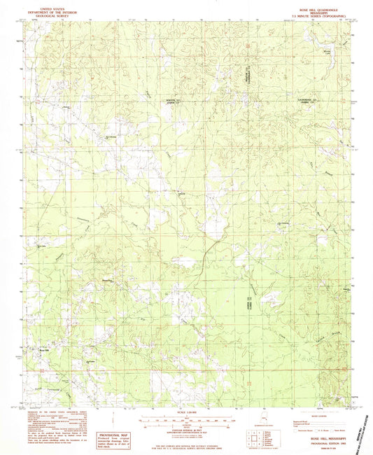 Classic USGS Rose Hill Mississippi 7.5'x7.5' Topo Map Image