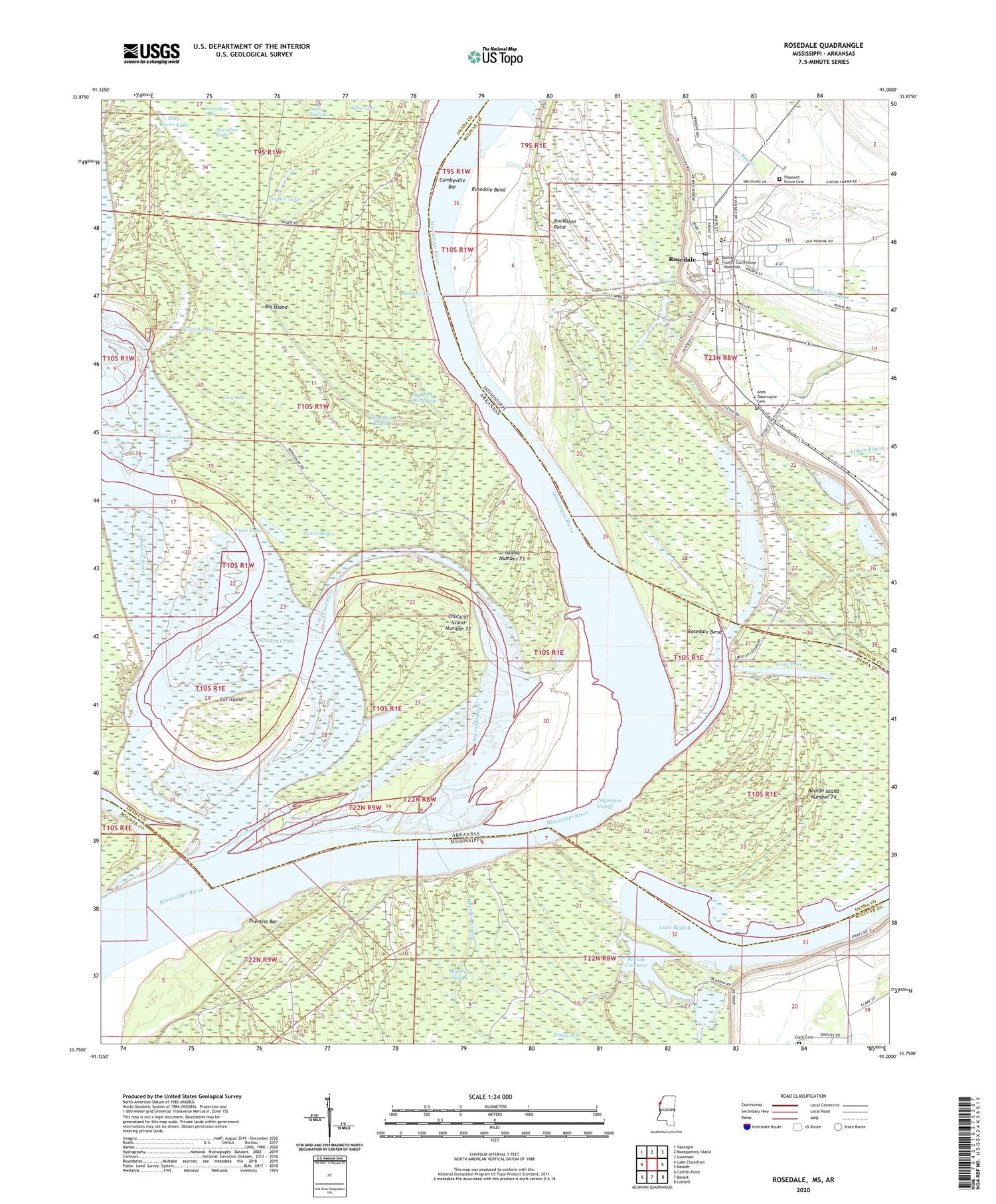 Rosedale Mississippi US Topo Map Image