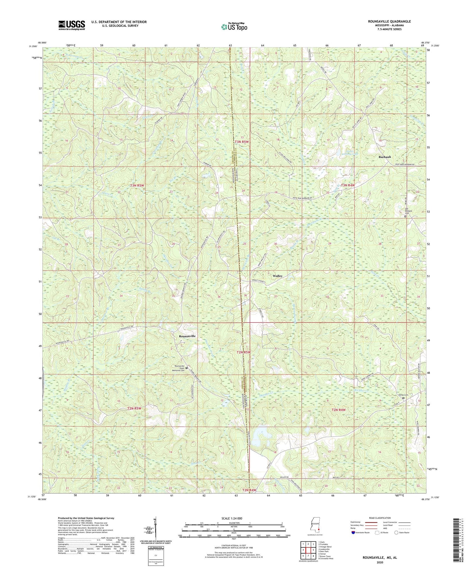 Rounsaville Mississippi US Topo Map Image