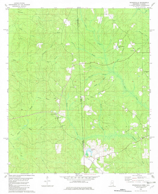 Classic USGS Rounsaville Mississippi 7.5'x7.5' Topo Map Image