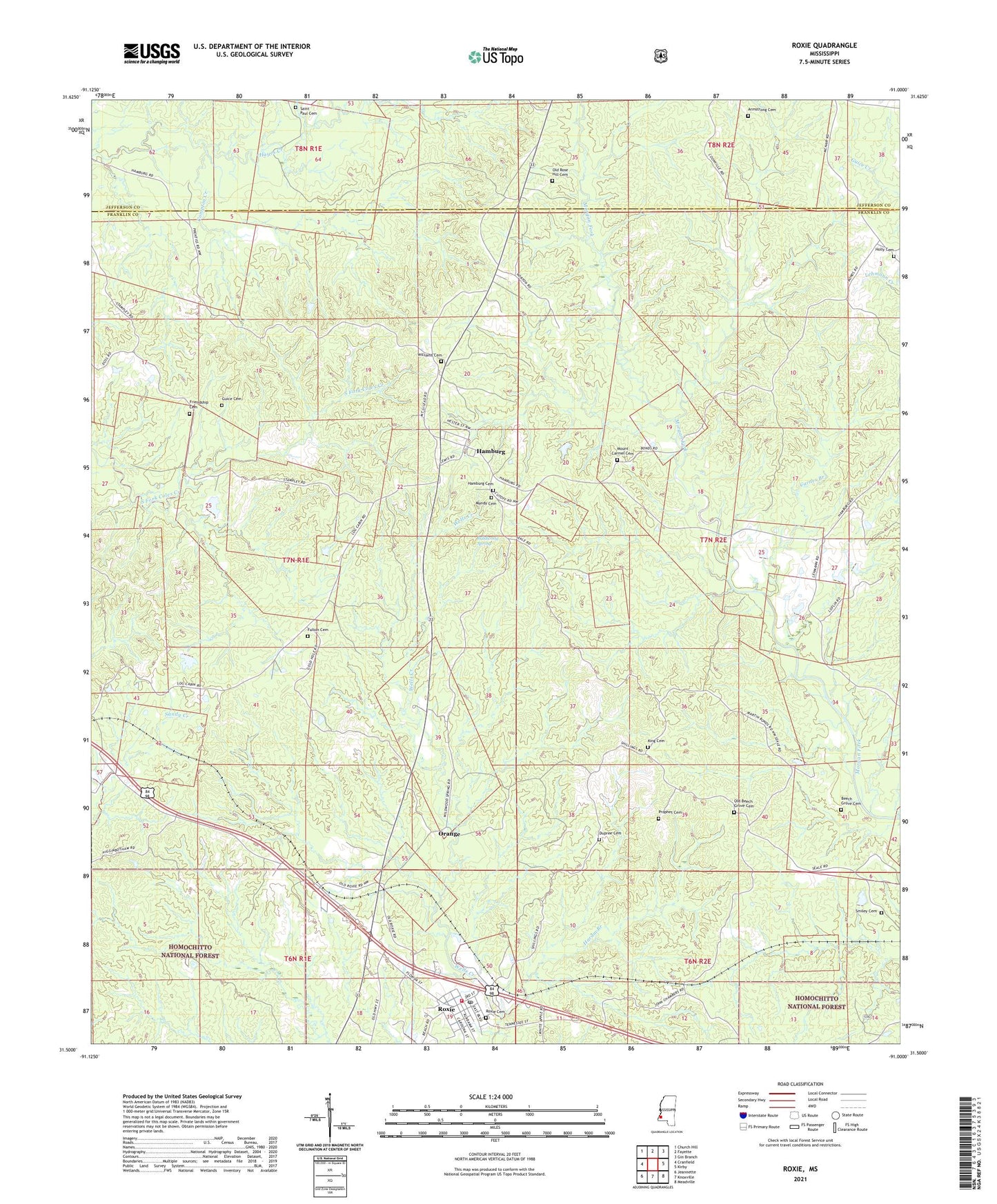 Roxie Mississippi US Topo Map Image