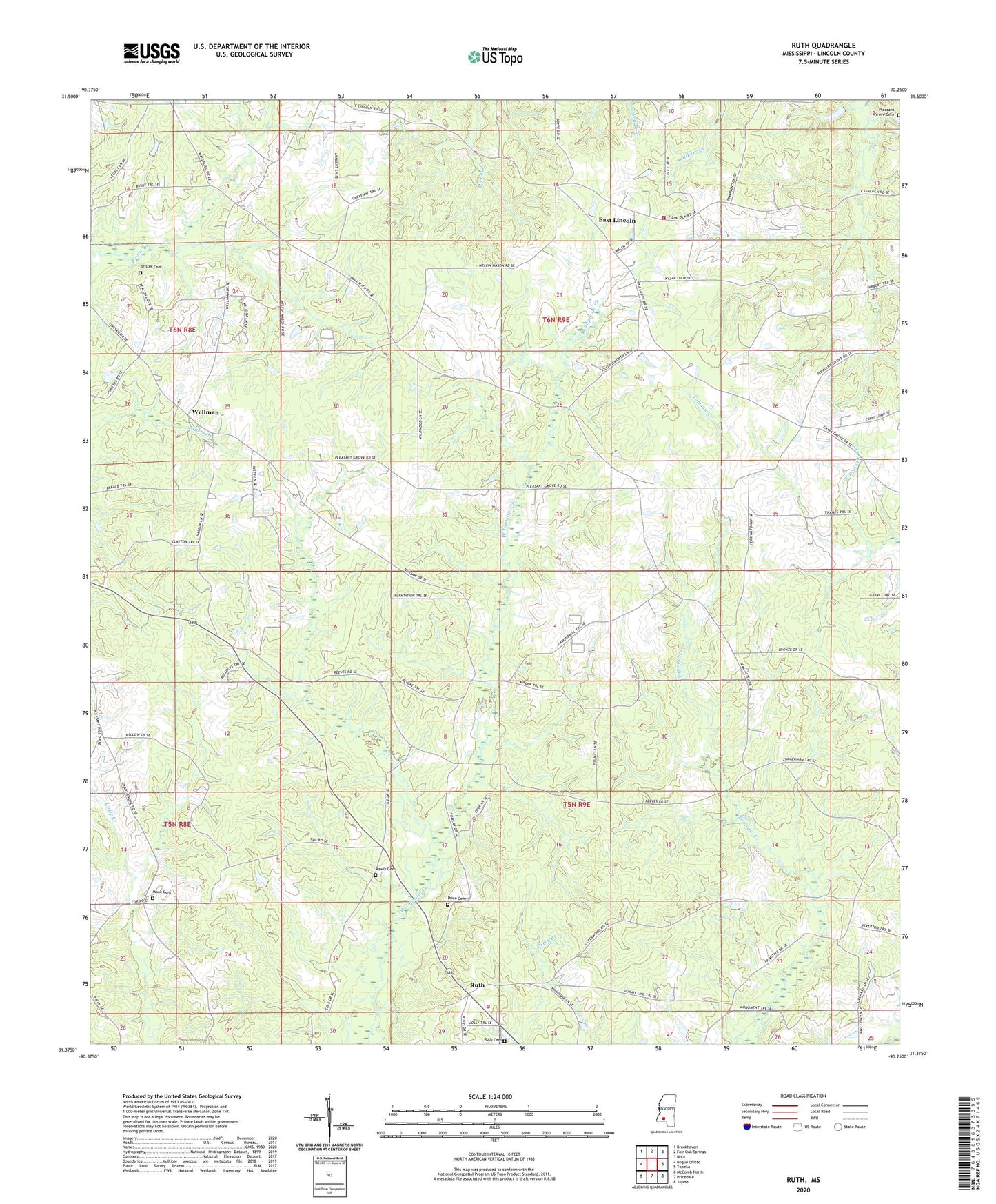 Ruth Mississippi US Topo Map Image