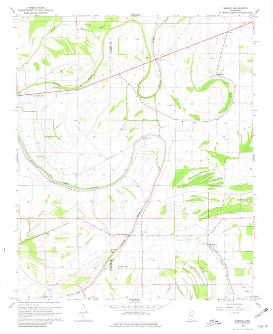 Classic USGS Sabino Mississippi 7.5'x7.5' Topo Map Image