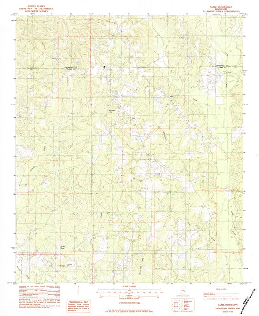 Classic USGS Sable Mississippi 7.5'x7.5' Topo Map Image