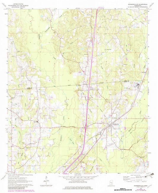 Classic USGS Sandersville Mississippi 7.5'x7.5' Topo Map Image