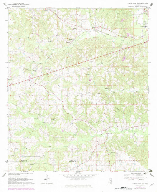 Classic USGS Sandy Hook NW Mississippi 7.5'x7.5' Topo Map Image