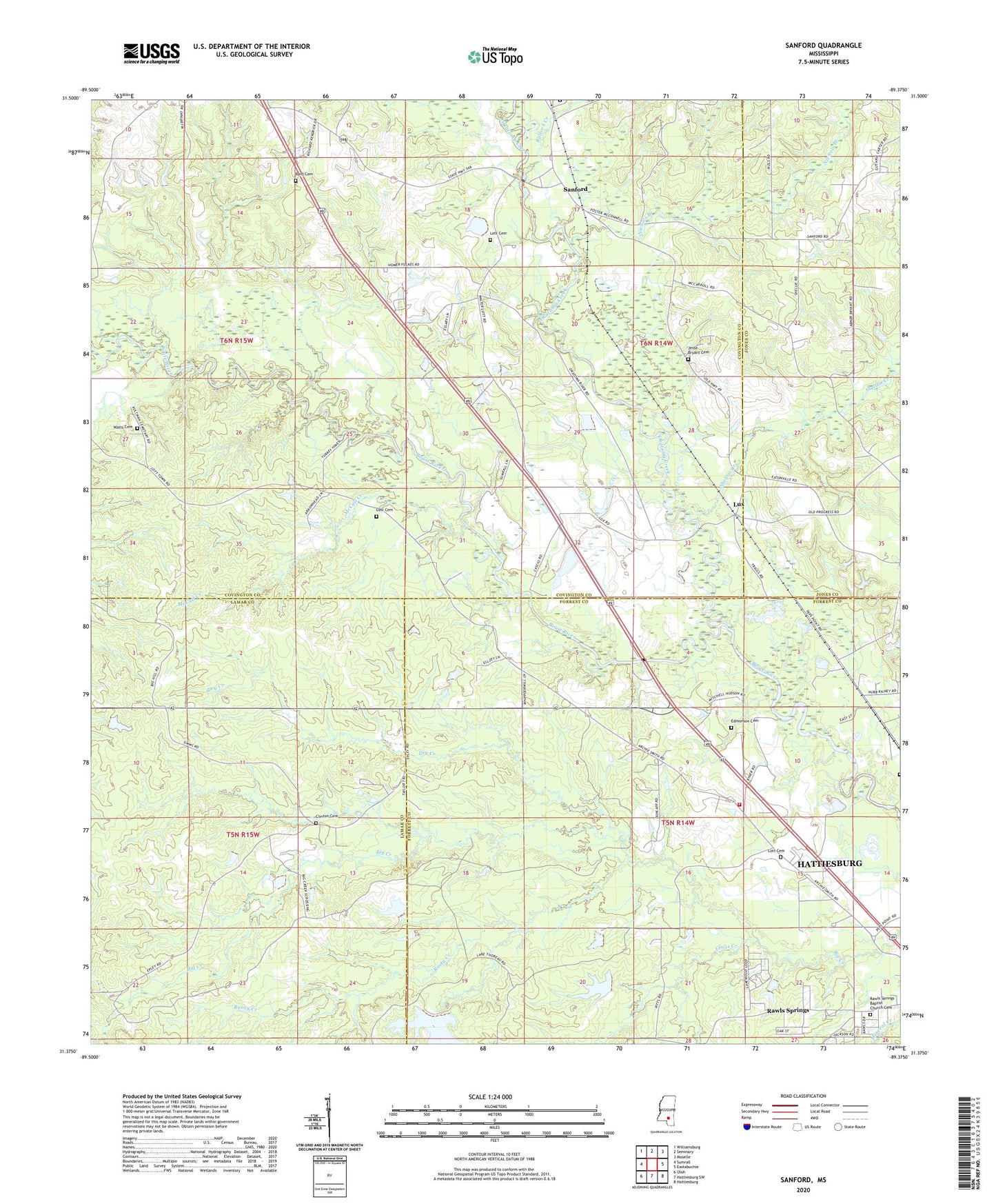 Sanford Mississippi US Topo Map Image