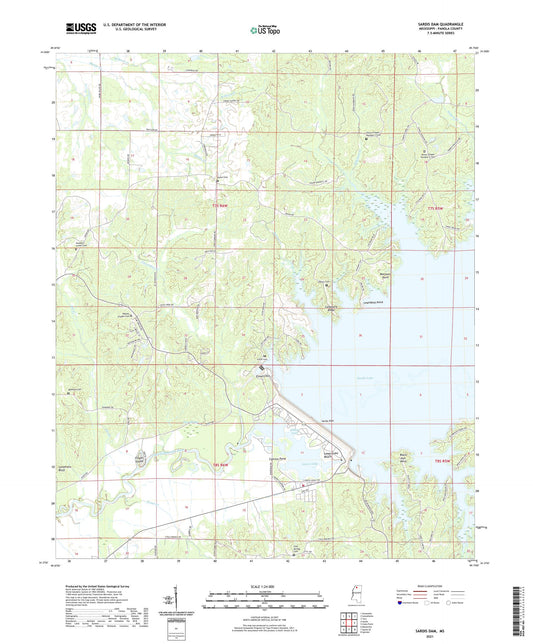 Sardis Dam Mississippi US Topo Map Image