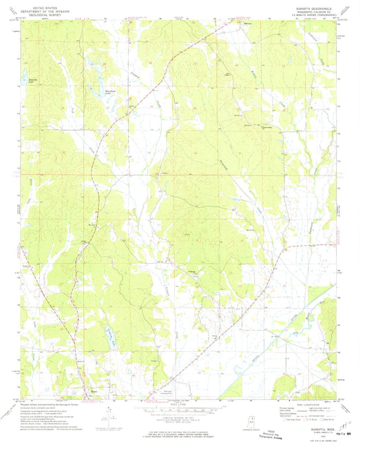 Classic USGS Sarepta Mississippi 7.5'x7.5' Topo Map Image