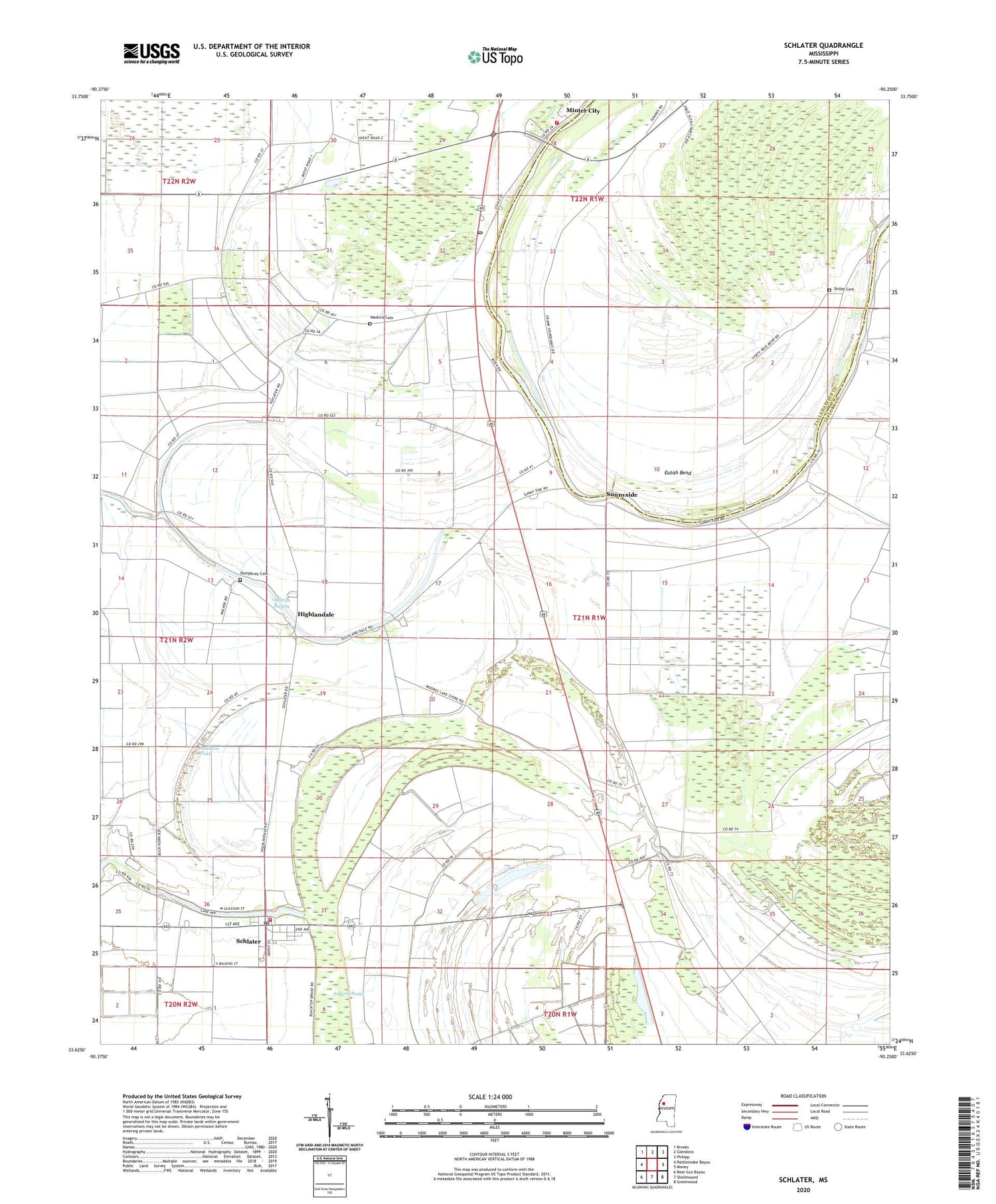 Schlater Mississippi US Topo Map Image
