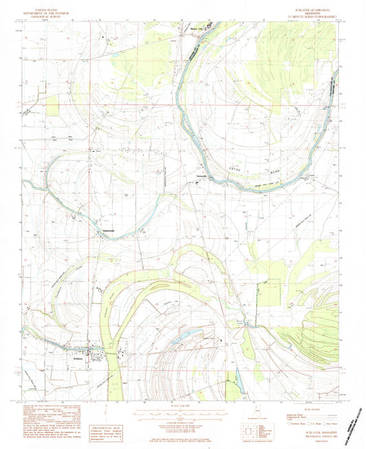 Classic USGS Schlater Mississippi 7.5'x7.5' Topo Map Image