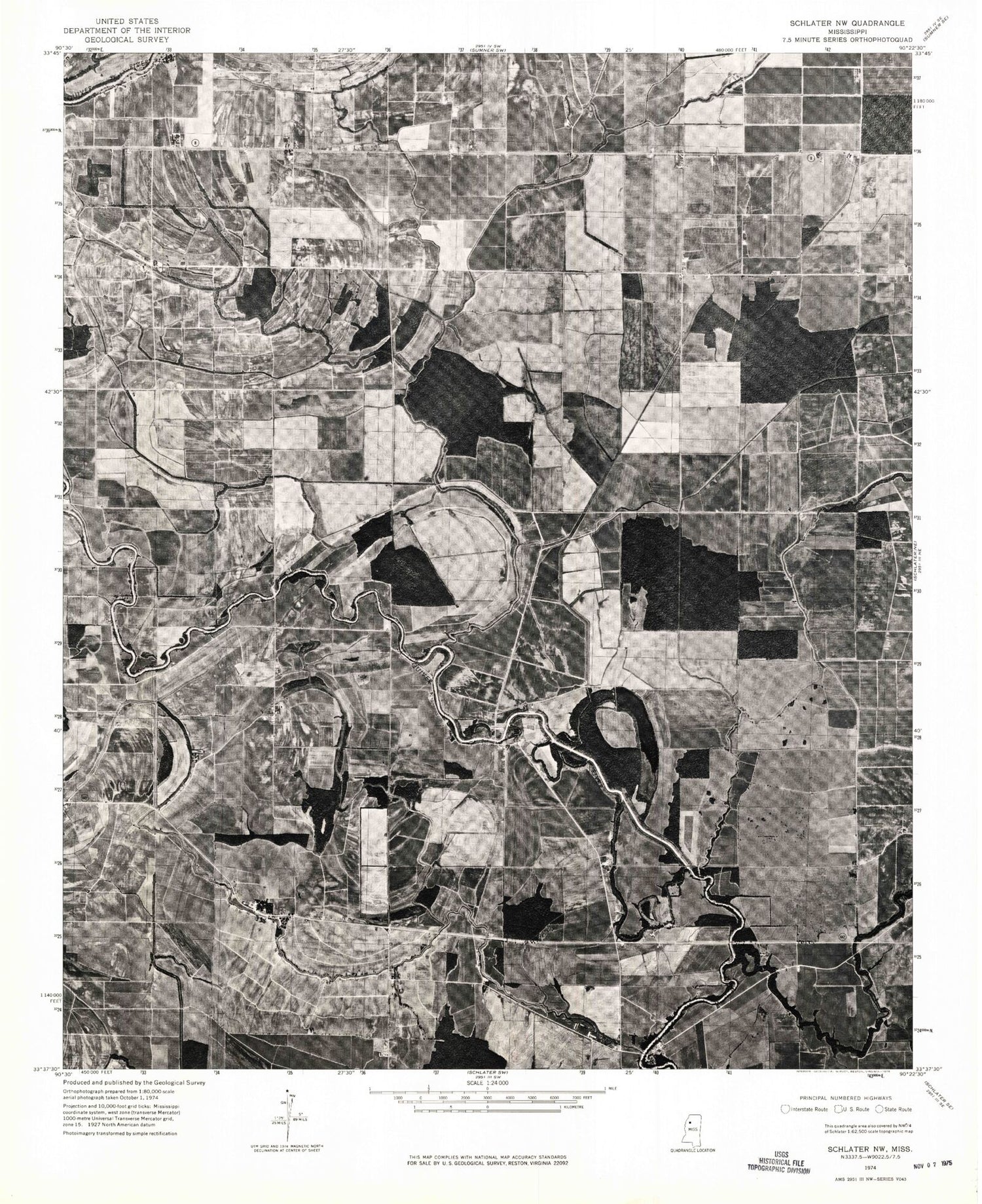 Classic USGS Rattlesnake Bayou Mississippi 7.5'x7.5' Topo Map Image