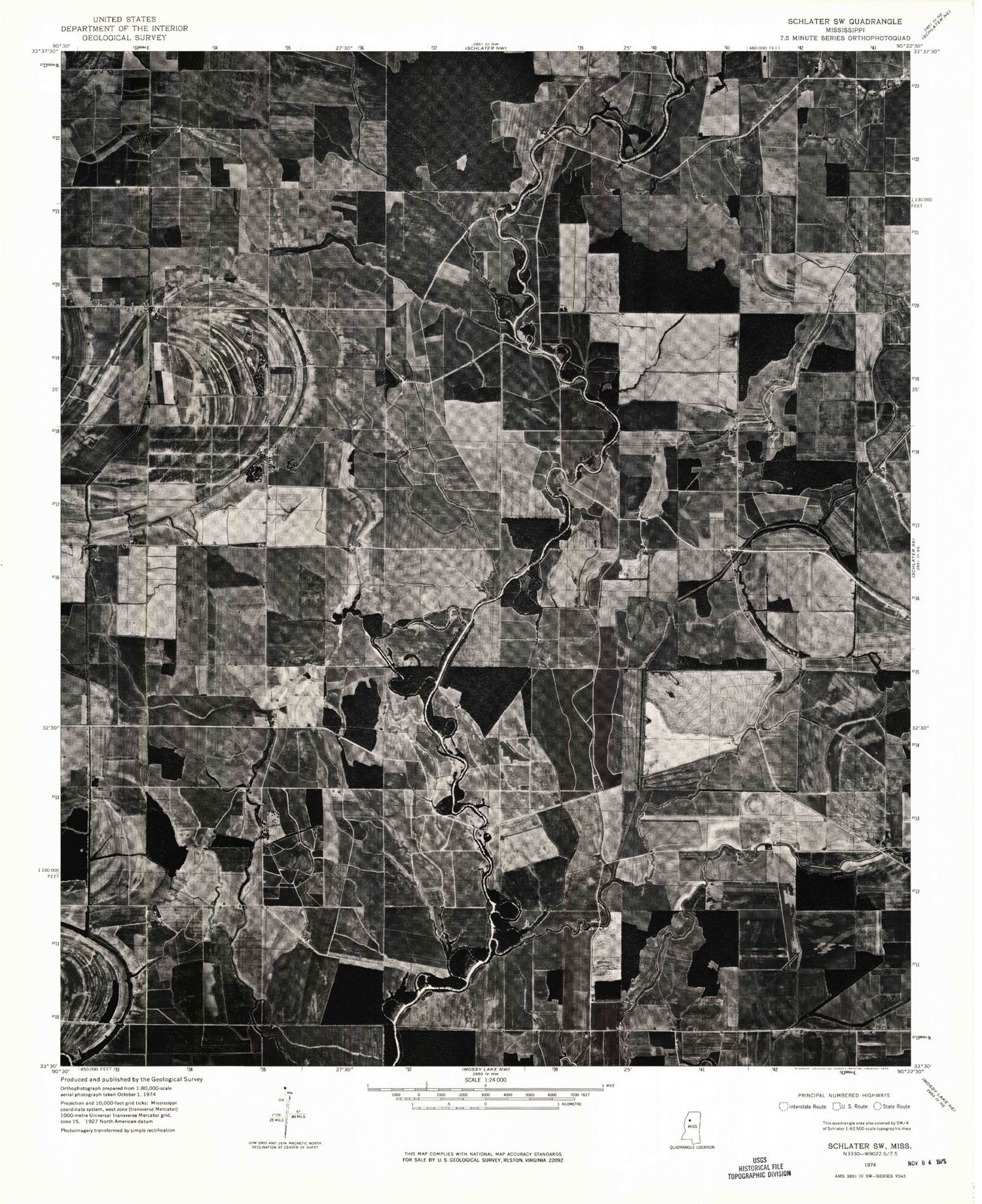 Classic USGS Bear Gut Bayou Mississippi 7.5'x7.5' Topo Map Image