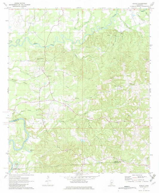 Classic USGS Schley Mississippi 7.5'x7.5' Topo Map Image