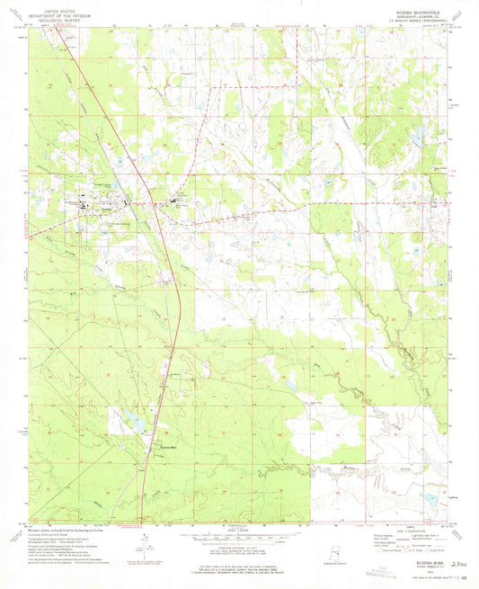Classic USGS Scooba Mississippi 7.5'x7.5' Topo Map Image